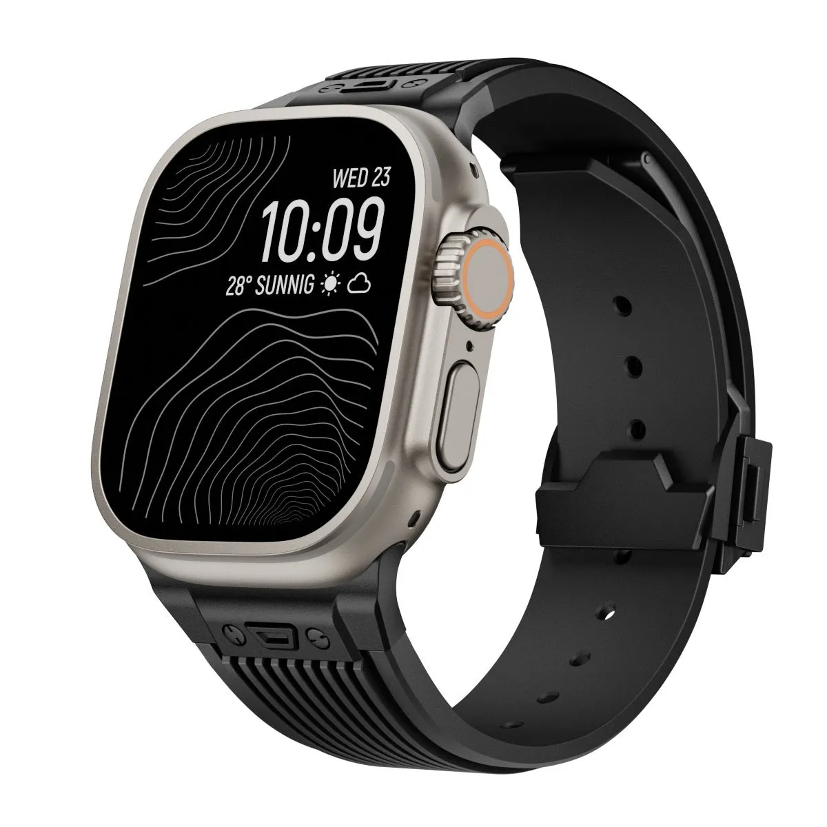Silicone watch strap for Apple Watch in black with minimalist design for 42/44/45/49mm case