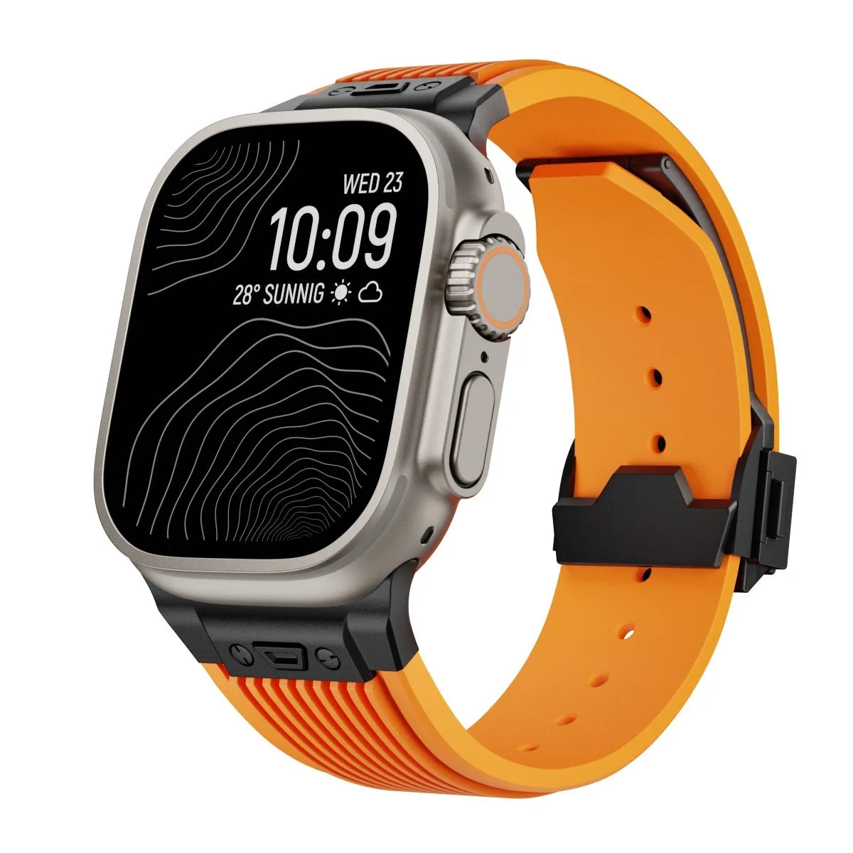 Silicone watch strap for Apple Watch in black with minimalist design for 42/44/45/49mm case