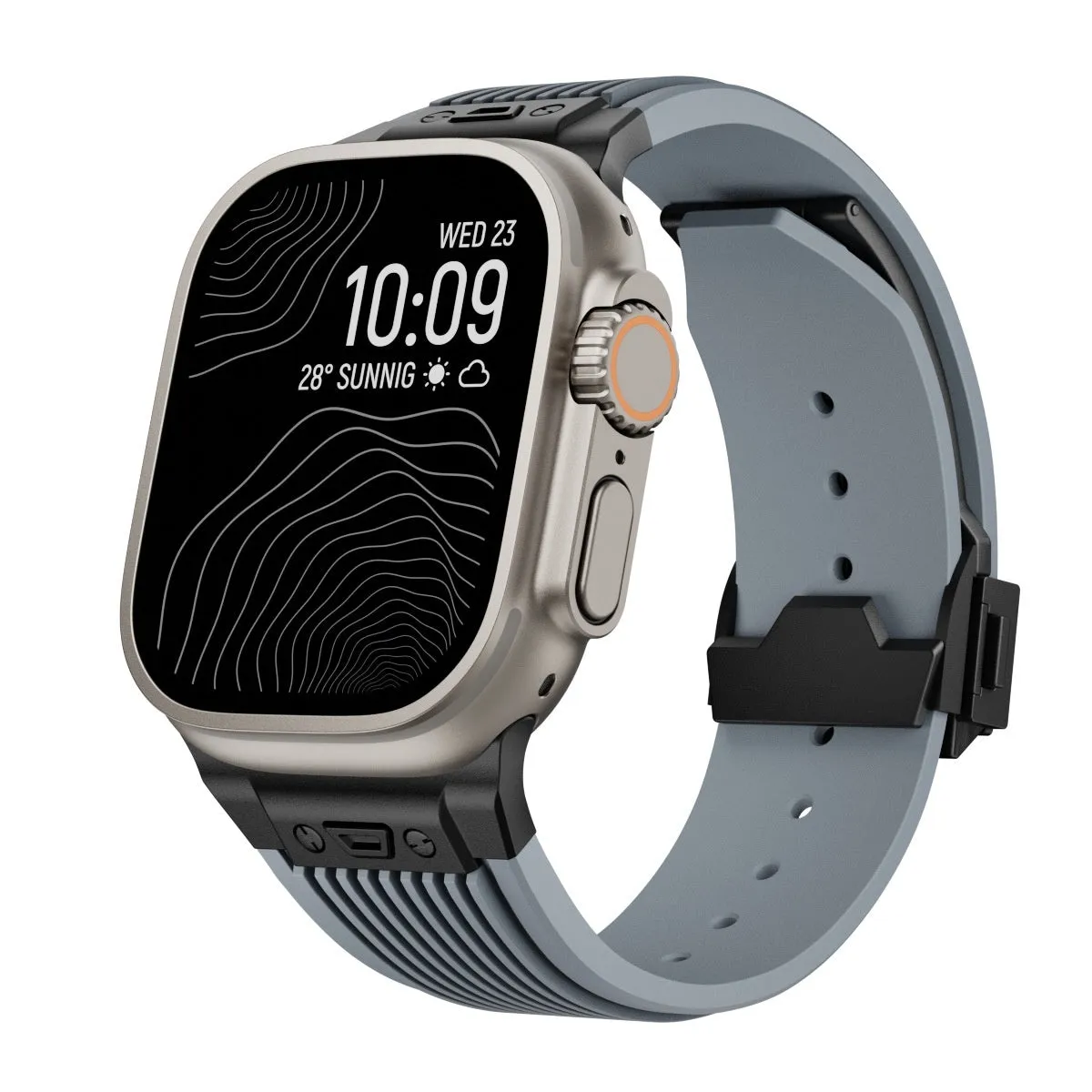 Silicone watch strap for Apple Watch in black with minimalist design for 42/44/45/49mm case