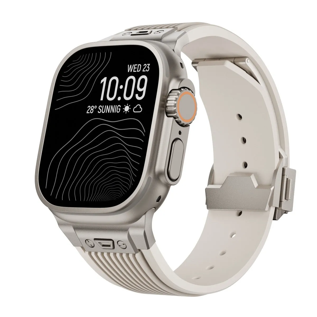 Silicone watch strap for Apple Watch in black with minimalist design for 42/44/45/49mm case