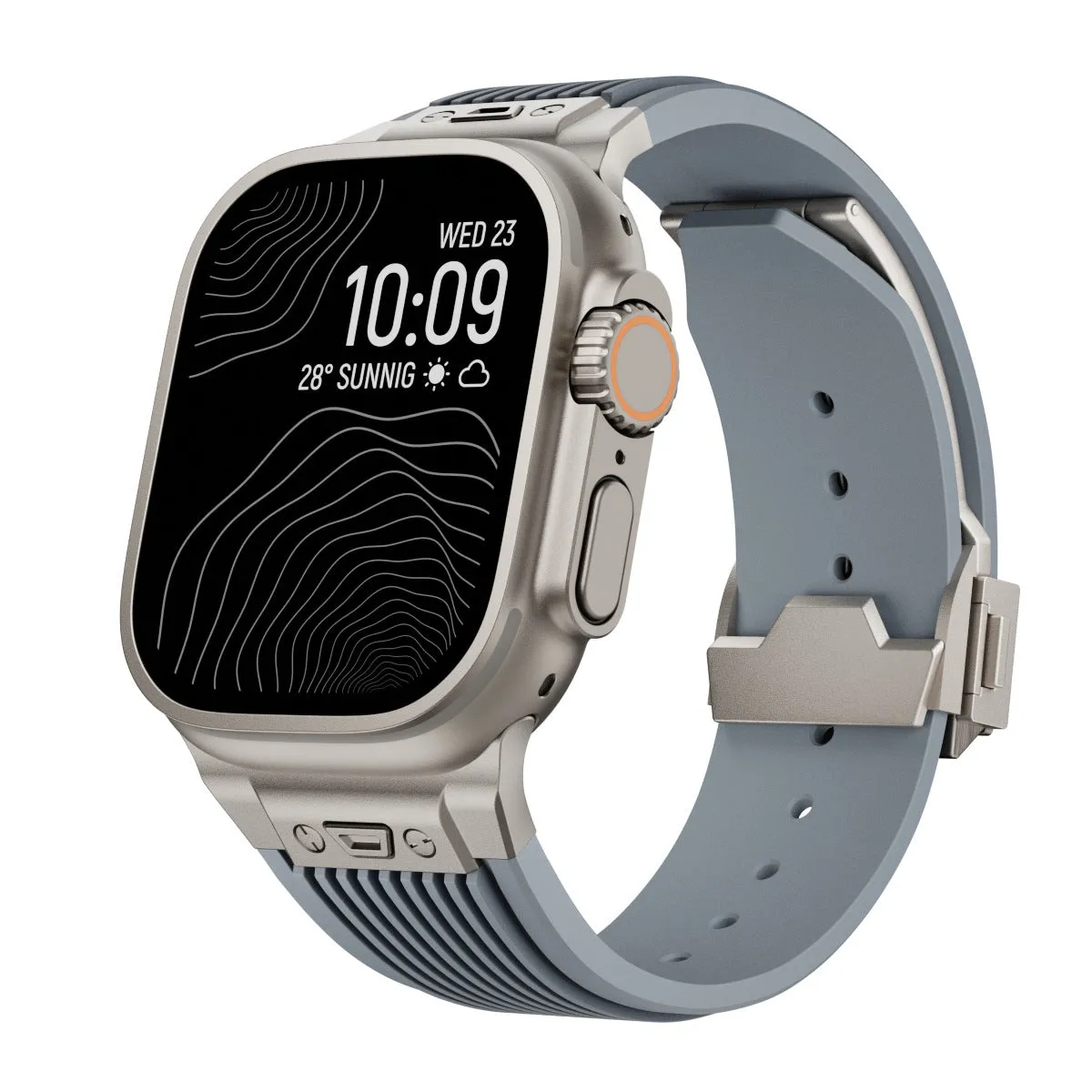 Silicone watch strap for Apple Watch in black with minimalist design for 42/44/45/49mm case