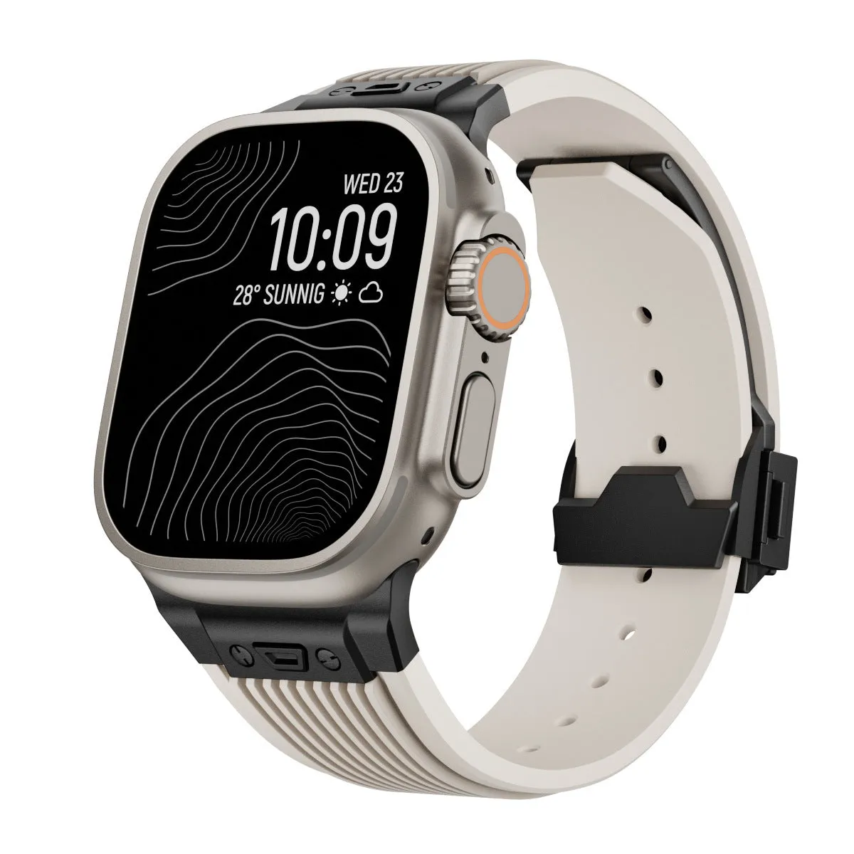 Silicone watch strap for Apple Watch in black with minimalist design for 42/44/45/49mm case
