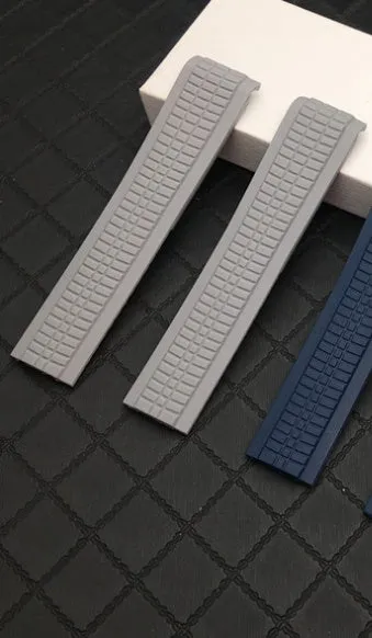 21mm rubber watch strap with folding buckle in black and silver finish