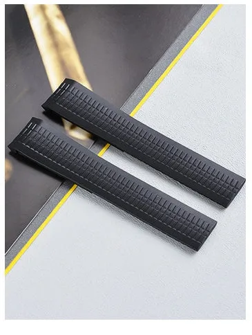 21mm rubber watch strap with folding buckle in black and silver finish