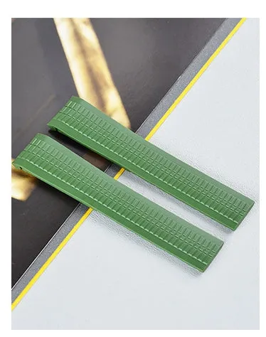 21mm rubber watch strap with folding buckle in black and silver finish