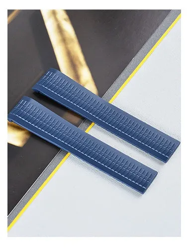 21mm rubber watch strap with folding buckle in black and silver finish