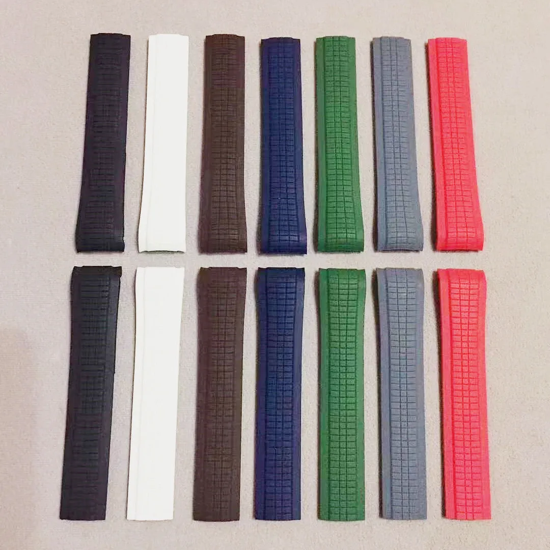 21mm rubber watch strap with folding buckle in black and silver finish