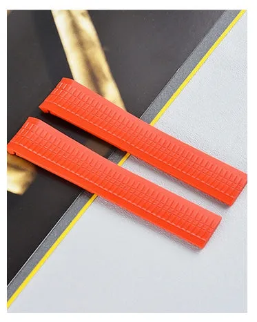 21mm rubber watch strap with folding buckle in black and silver finish