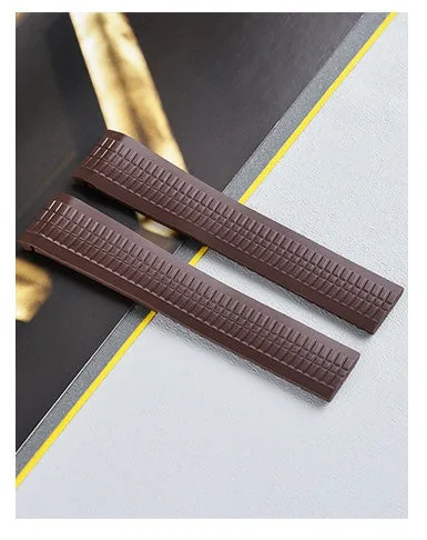 21mm rubber watch strap with folding buckle in black and silver finish