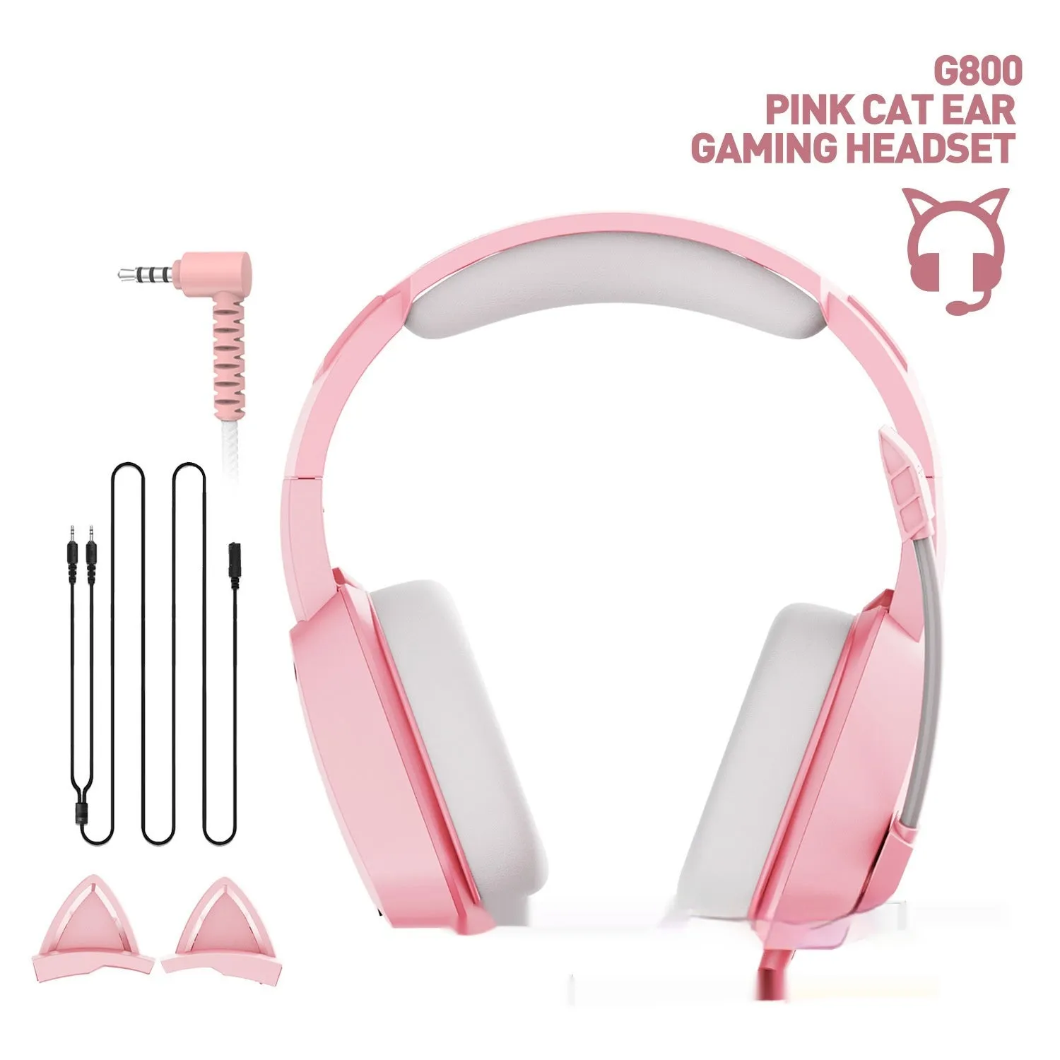 Headworn wired earphones with 50mm driver and line control, pink plextone finish, braided cable, L-shaped 3.5mm plug