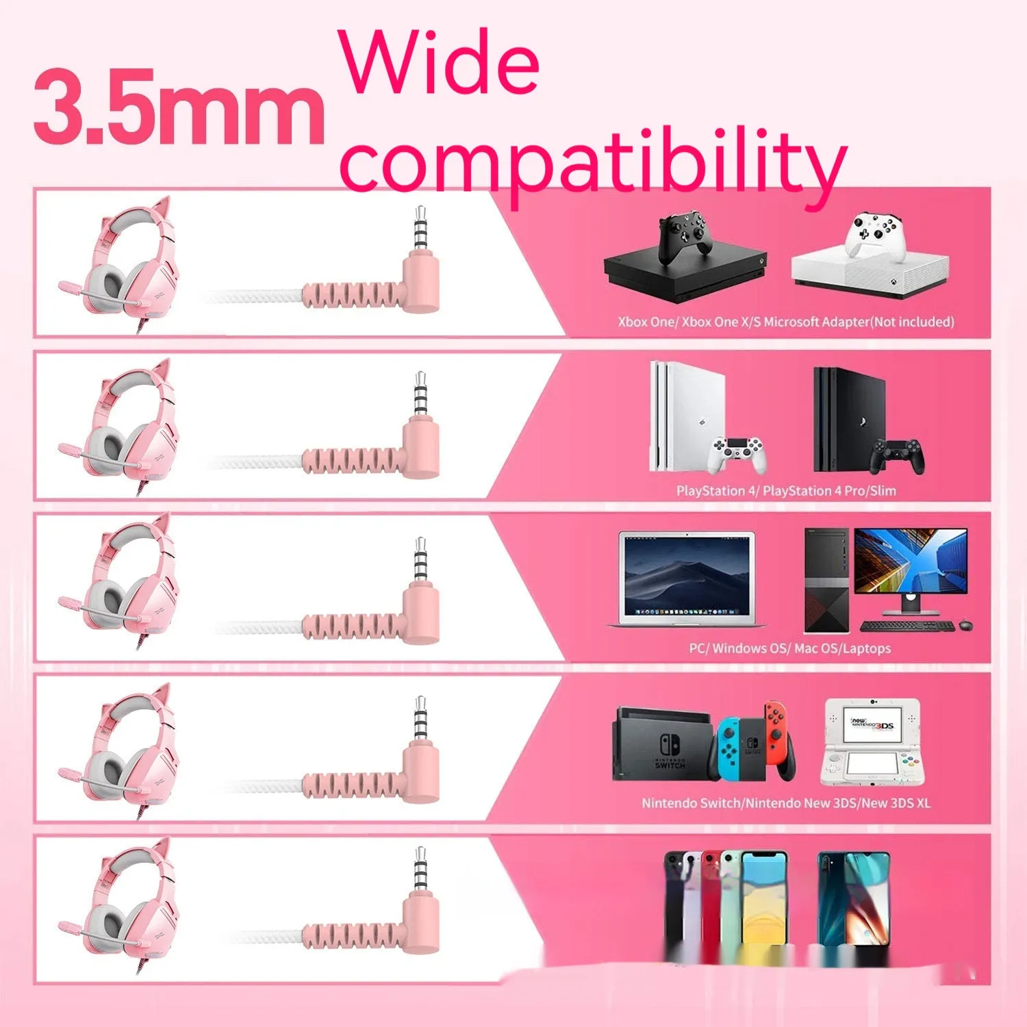Headworn wired earphones with 50mm driver and line control, pink plextone finish, braided cable, L-shaped 3.5mm plug