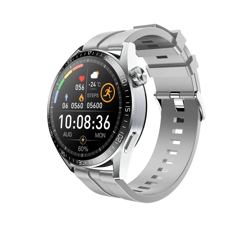 Black and silver GS3 Max smartwatch with 1.35-inch screen on a silicone strap.