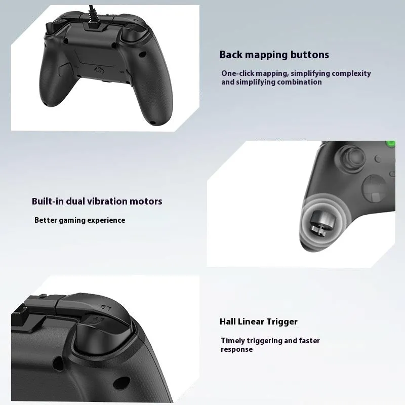 Six-in-one wired game controller with macro programming for PC and PS in black