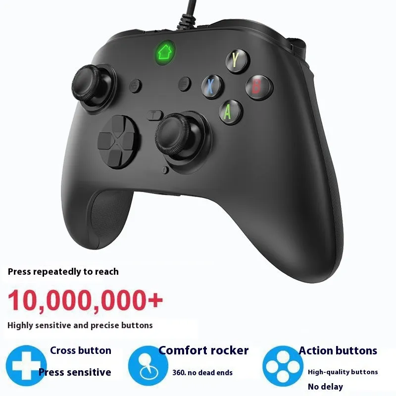 Six-in-one wired game controller with macro programming for PC and PS in black