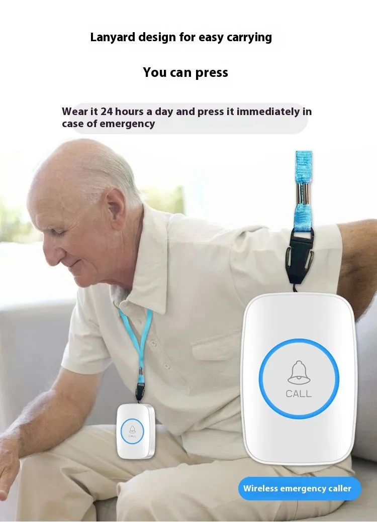 Elderly emergency beeper patient bell device in black, AC powered with 300-metre range pager