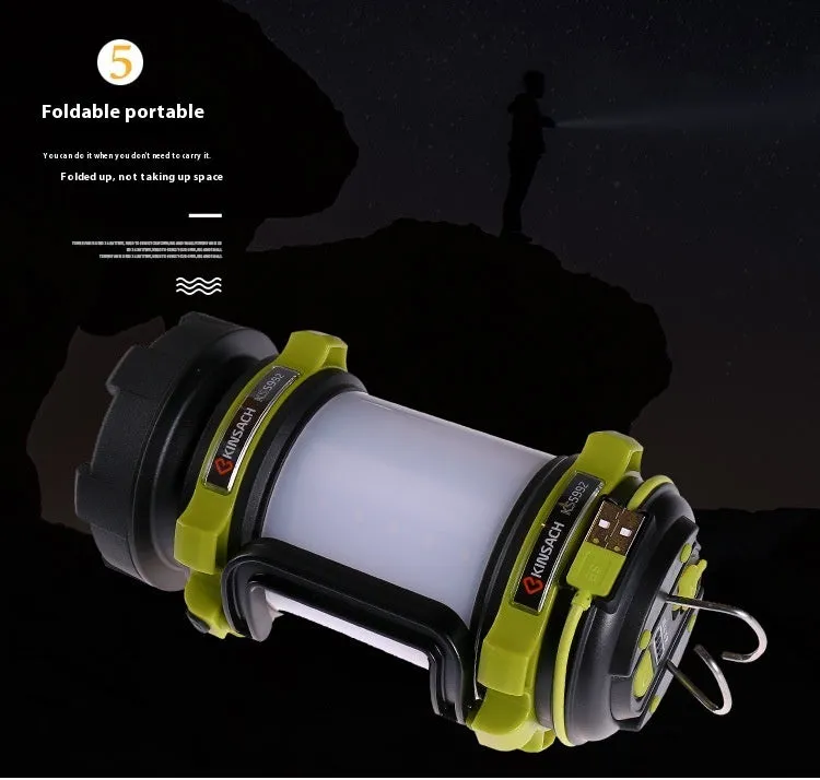 Green KS-5992AC portable LED searchlight with 5W headlight and 3W side light on outdoor background