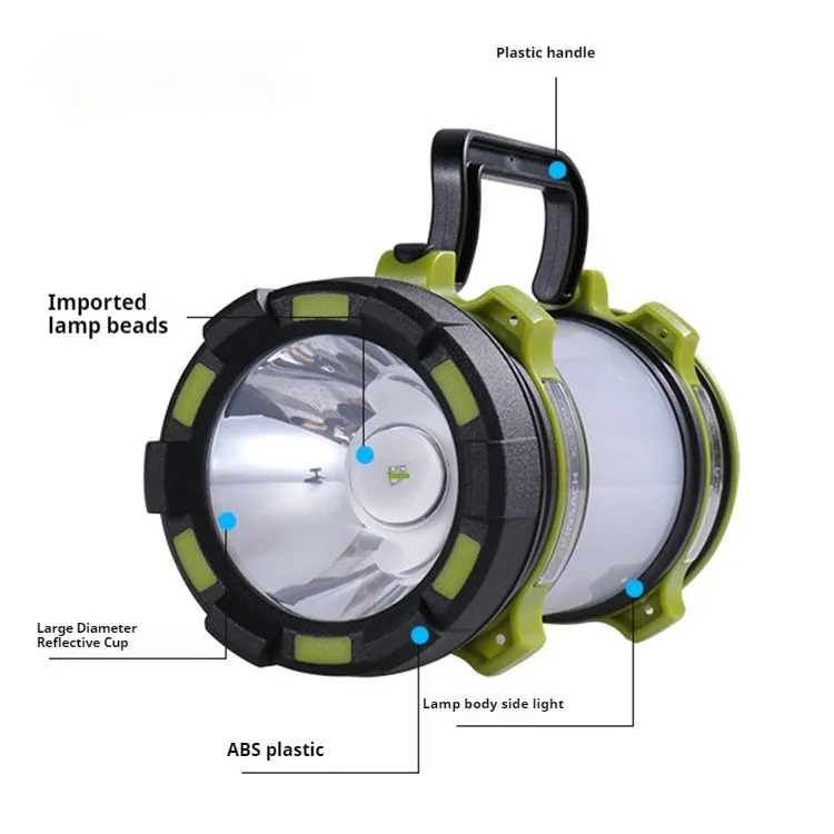 Green KS-5992AC portable LED searchlight with 5W headlight and 3W side light on outdoor background