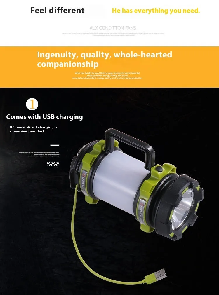 Green KS-5992AC portable LED searchlight with 5W headlight and 3W side light on outdoor background