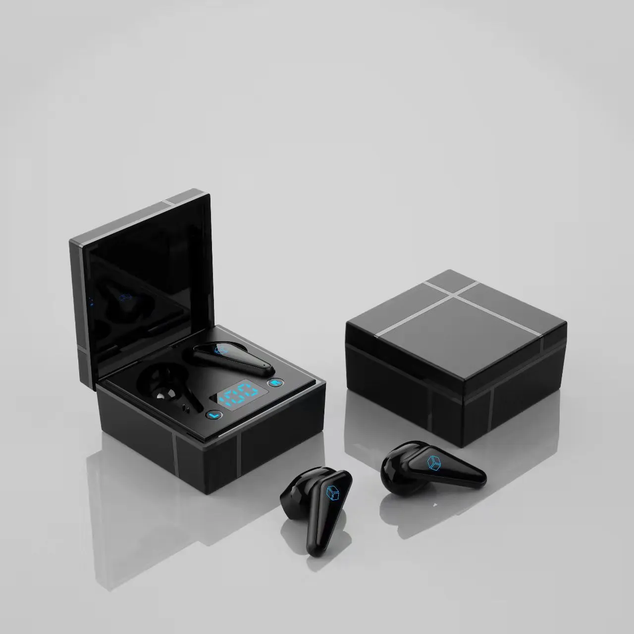 Bluetooth gaming headset with digital display in blue and white colour option