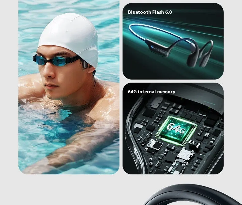 Sports neck hanging waterproof bone conduction Bluetooth earphones in Classic Black with breathing light