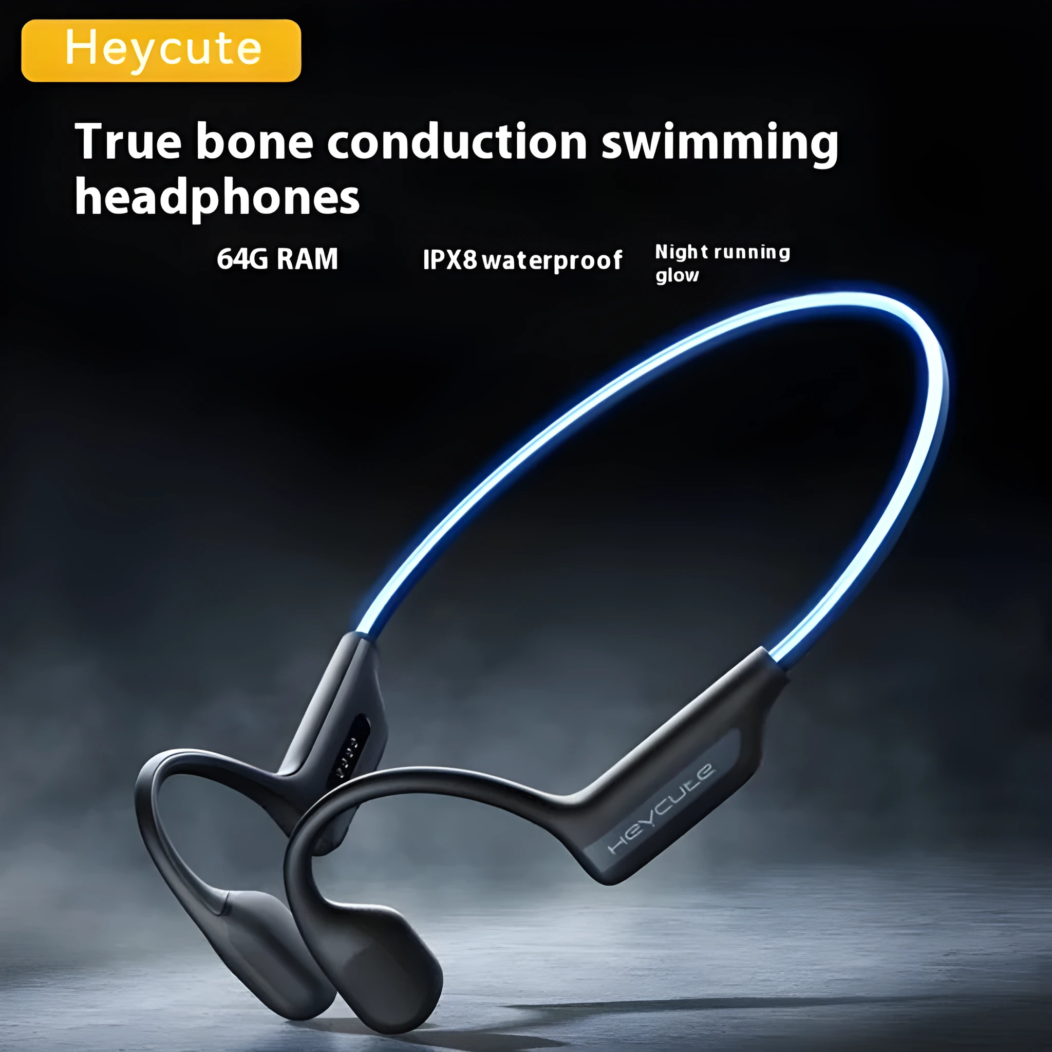 Sports neck hanging waterproof bone conduction Bluetooth earphones in Classic Black with breathing light