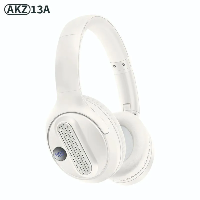 Retro wireless Bluetooth earphones with orange plastic shell, foldable headband, and digital display