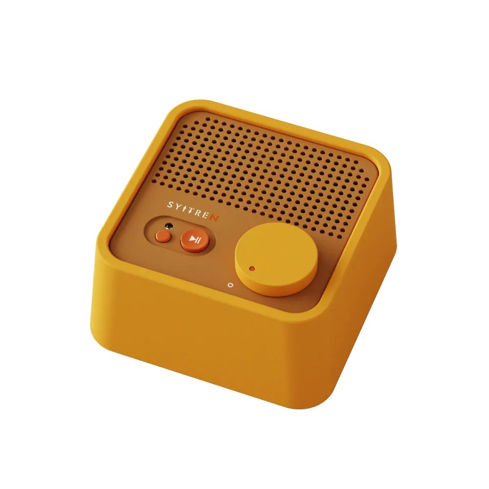 Mini retro Bluetooth speaker in Milk White with compact design, 105mm x 105mm x 50mm