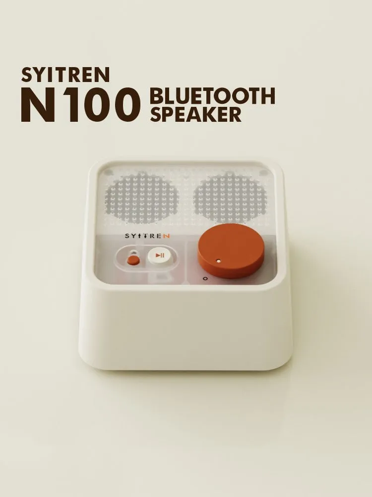 Mini retro Bluetooth speaker in Milk White with compact design, 105mm x 105mm x 50mm