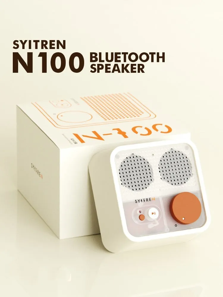 Mini retro Bluetooth speaker in Milk White with compact design, 105mm x 105mm x 50mm