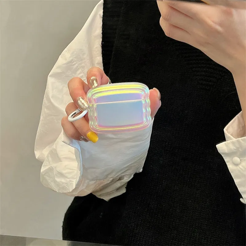 Silicone case for AirPods with a colour-changing magic laser ring on a white background.