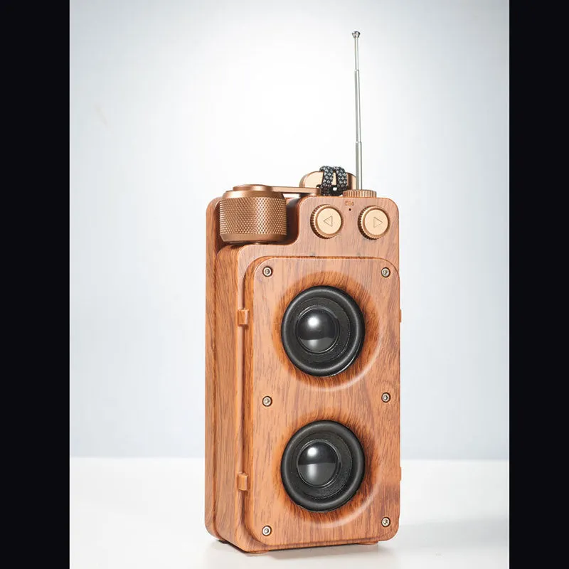 A8 wood grain creative wireless dual speaker Bluetooth speaker double horn gold colour