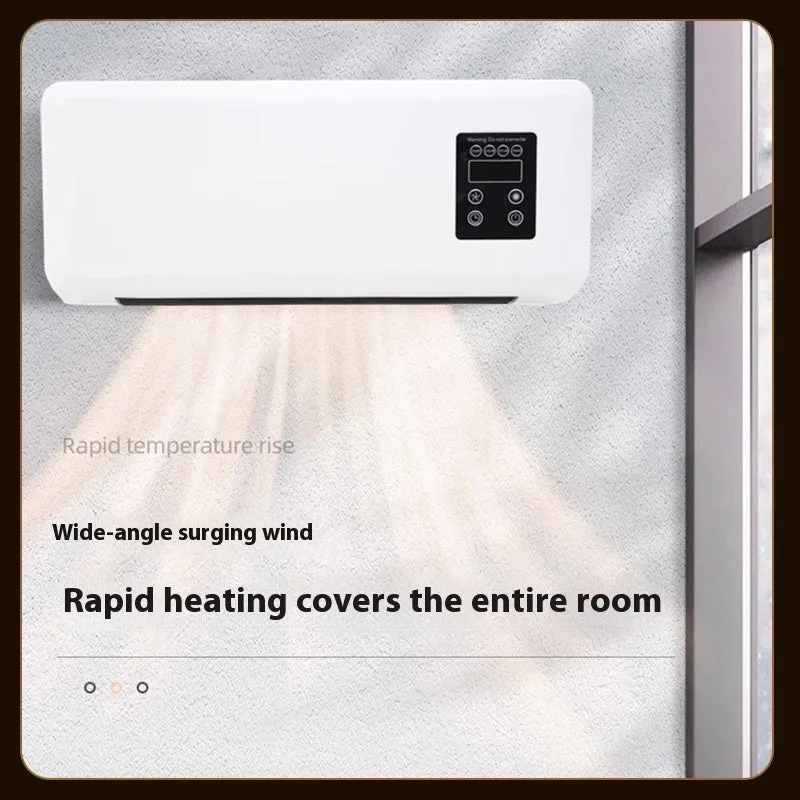 White wall-mounted warm air blower bathroom heater with digital temperature control, 42x18x12cm