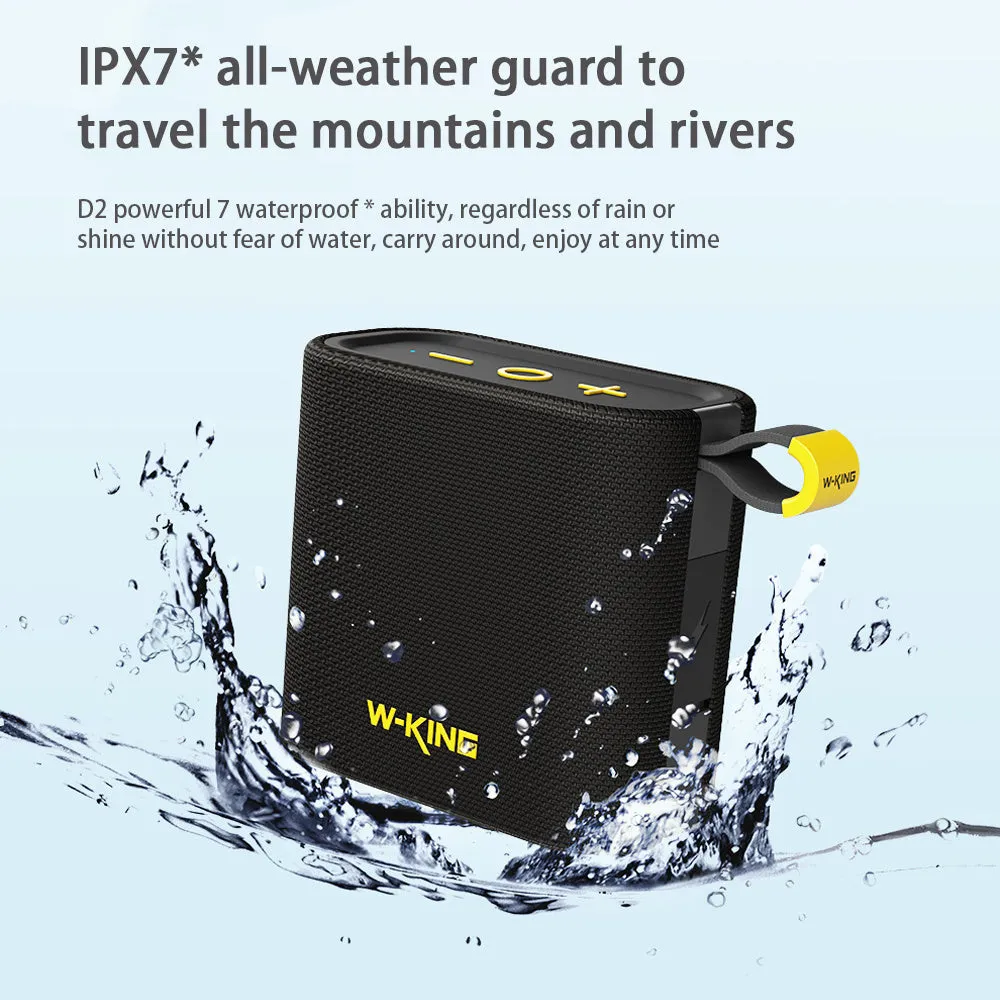 Black portable Bluetooth speaker with compact waterproof design, shown front view