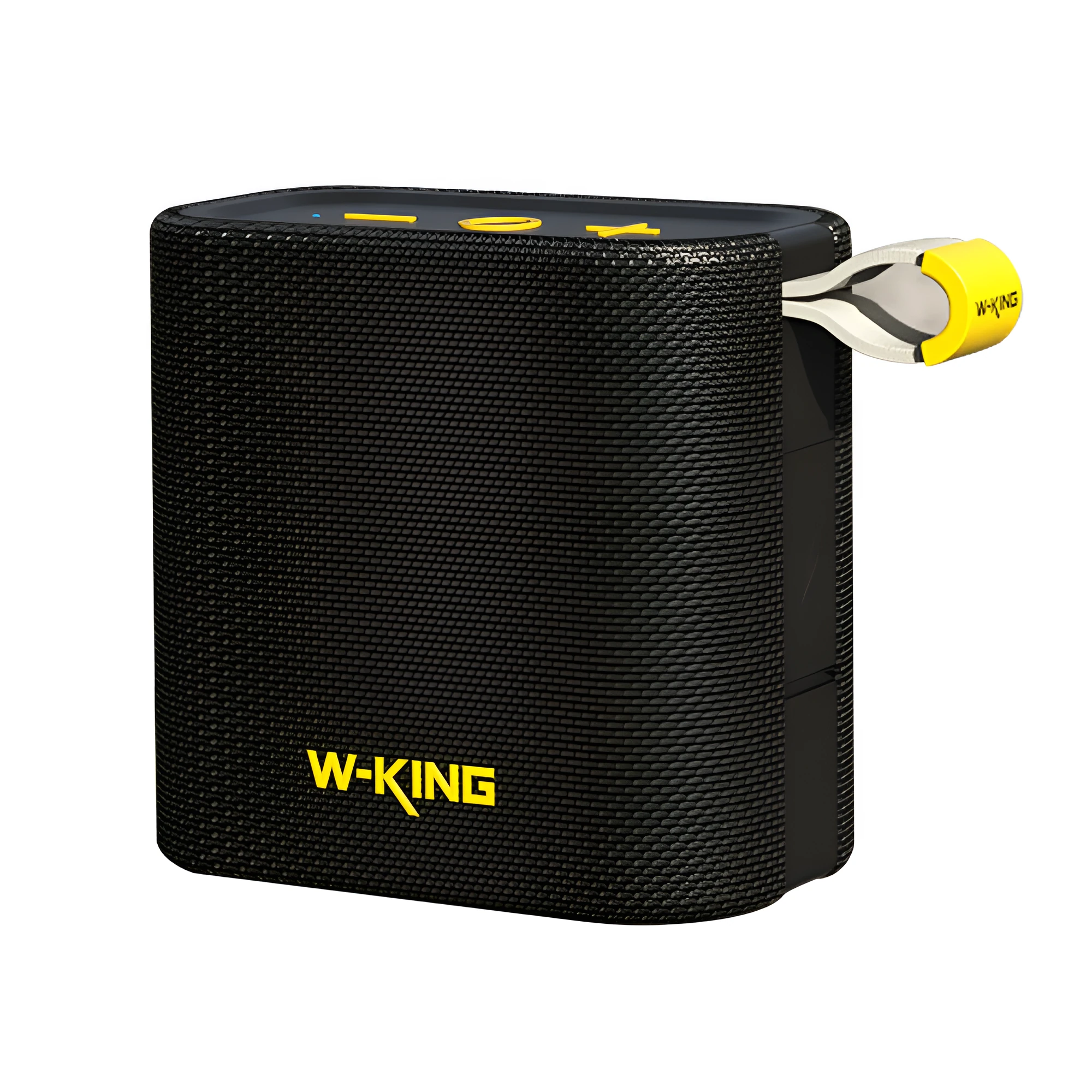 Black portable Bluetooth speaker with compact waterproof design, shown front view