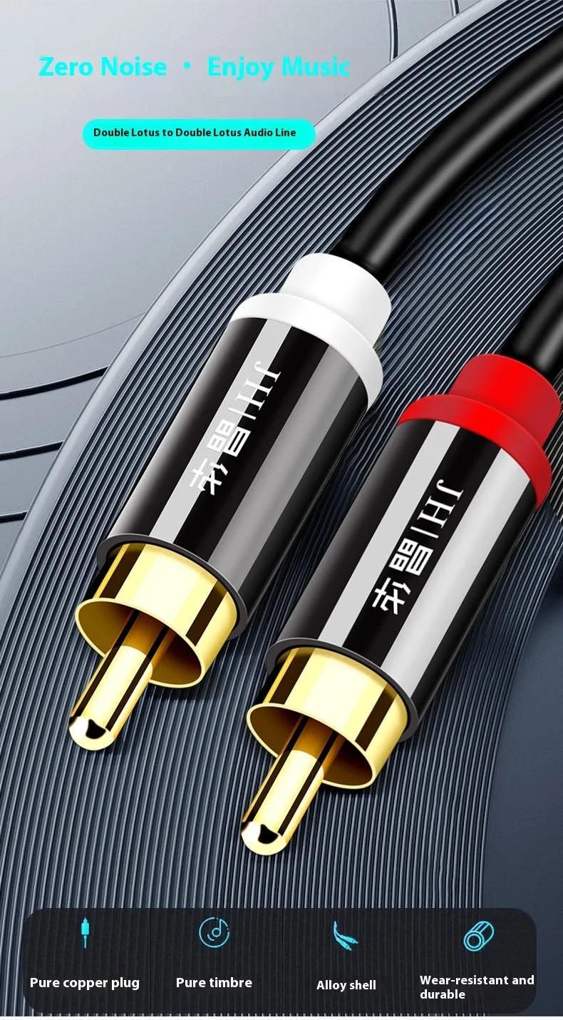 Gold-plated two-to-two double-connected flower head audio cable for RCA connections