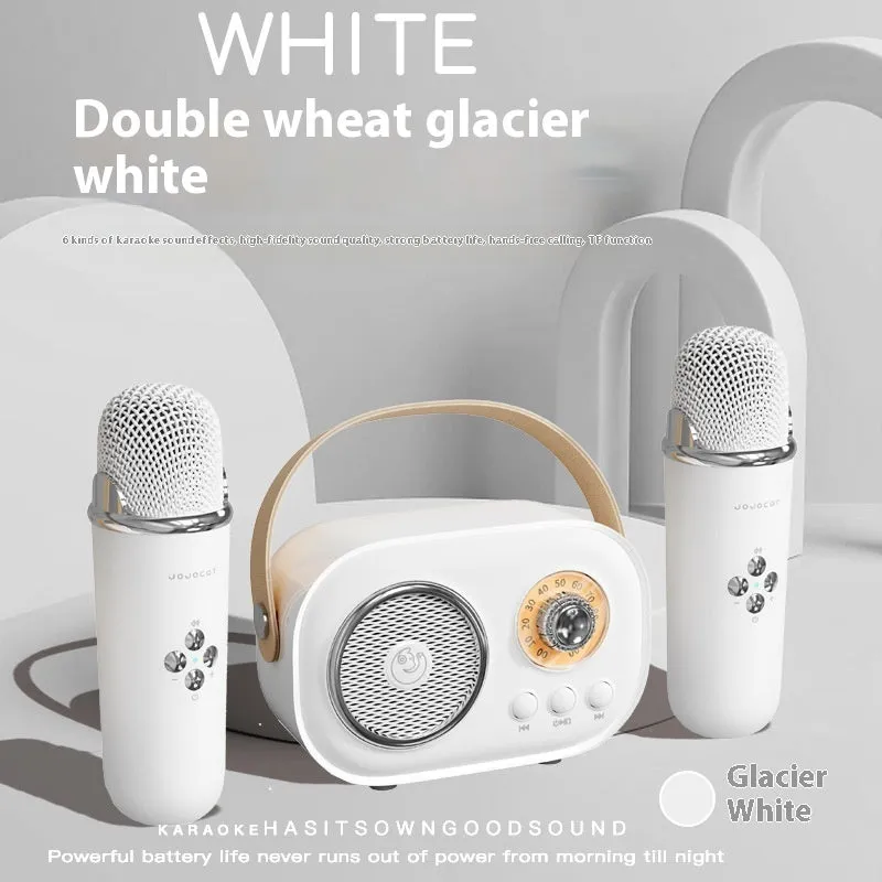 Portable Bluetooth audio speaker and wireless microphone in white with single microphone