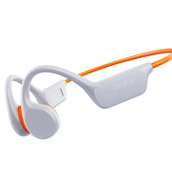 Bone conduction Bluetooth headset in black and red with ear-hook design for sports and waterproof use