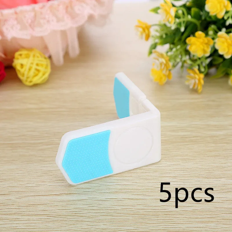 White ABS plastic corner drawer child safety lock with adhesive tape for cabinets