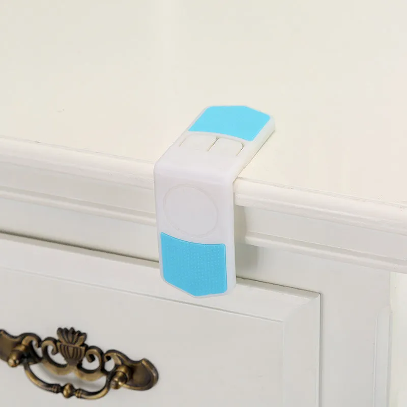 White ABS plastic corner drawer child safety lock with adhesive tape for cabinets