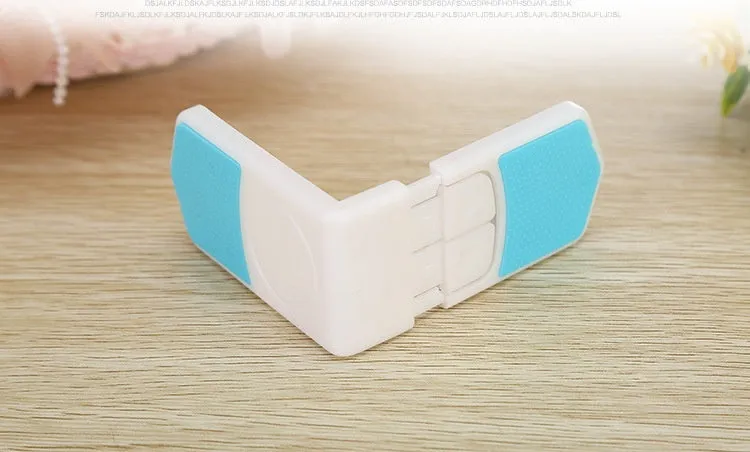 White ABS plastic corner drawer child safety lock with adhesive tape for cabinets