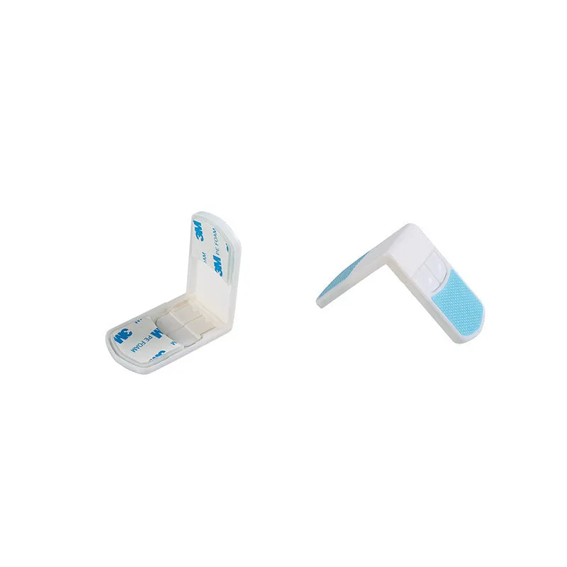 White ABS plastic corner drawer child safety lock with adhesive tape for cabinets