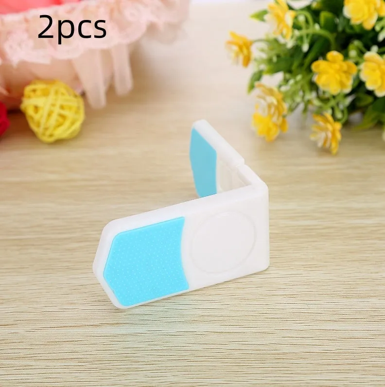 White ABS plastic corner drawer child safety lock with adhesive tape for cabinets