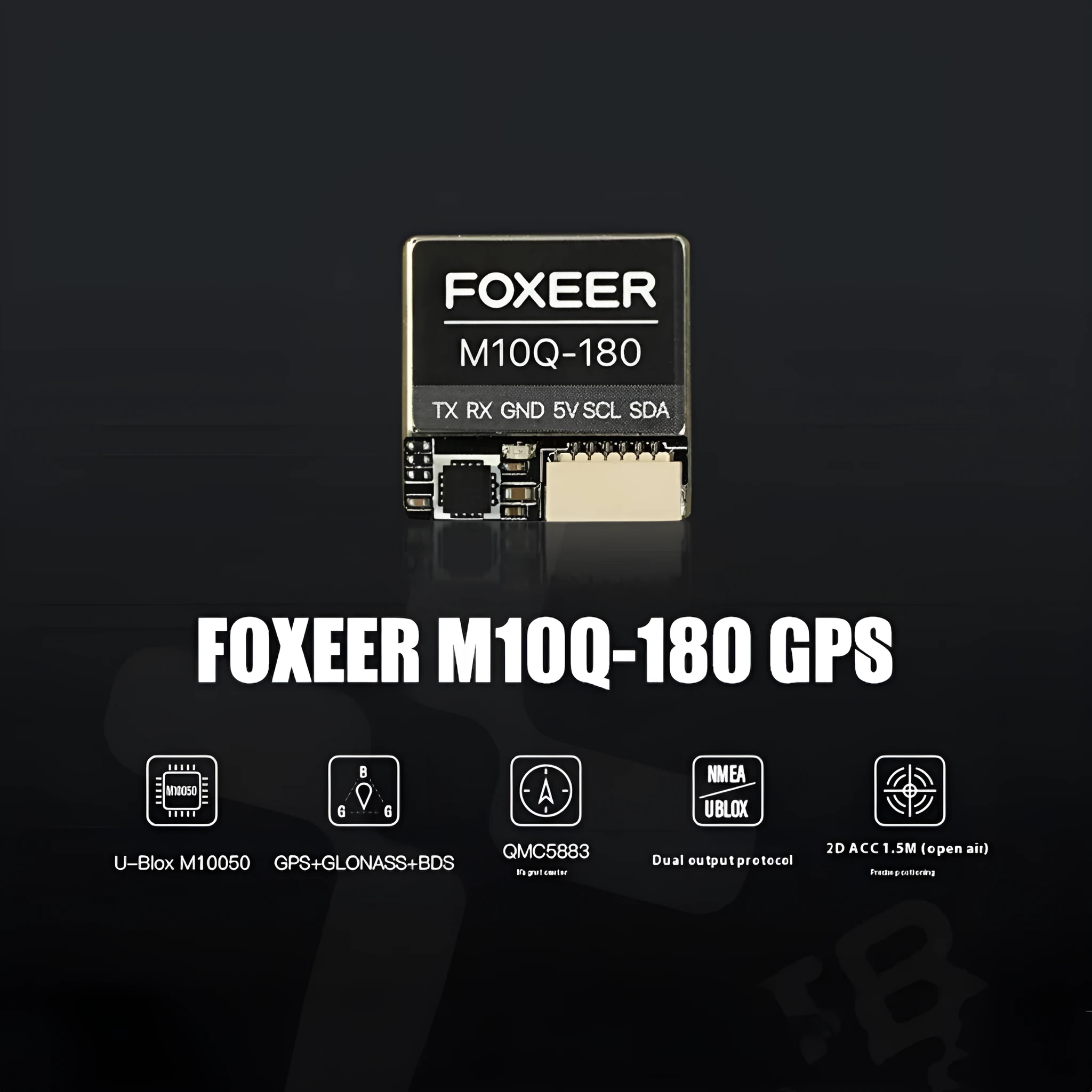 Foxeer M10 Q180 GPS FPV black crossing machine with compass, compact size under 30cm