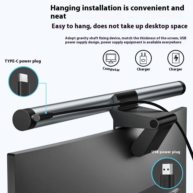 Asymmetric anti blue light screen hanging light on computer monitor with 2.4G wireless control
