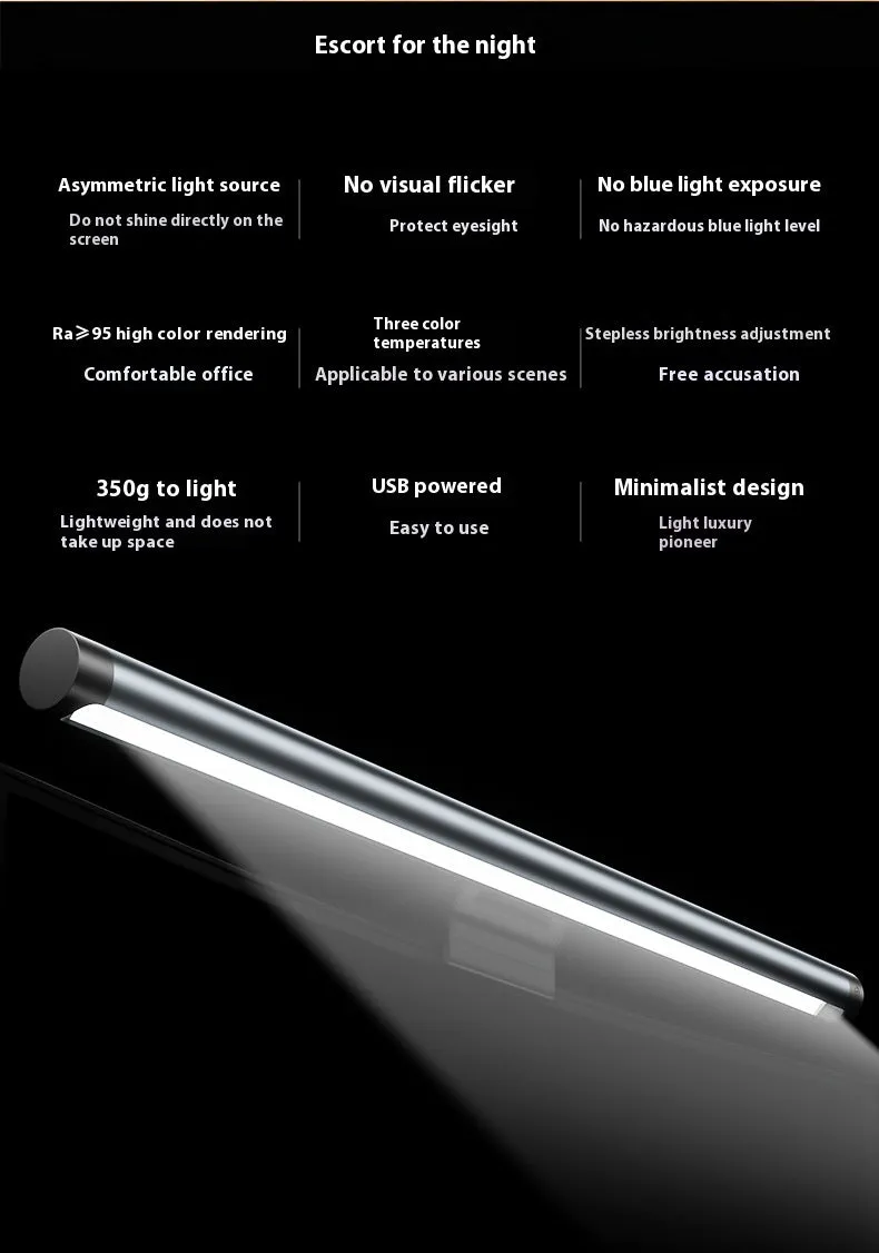 Asymmetric anti blue light screen hanging light on computer monitor with 2.4G wireless control