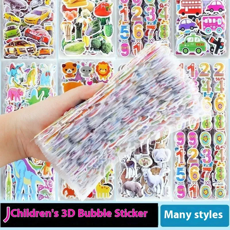 Children's 3D cartoon bubble stickers reward set with mixed men's and women's designs on sheets