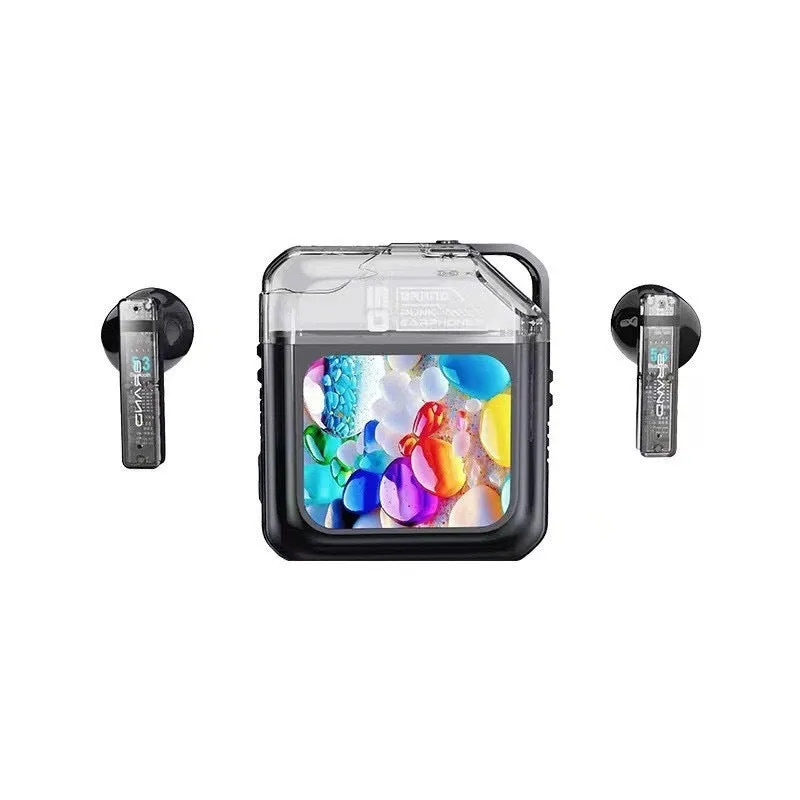 In-ear sport headset with touch colour screen and digital display in black colour