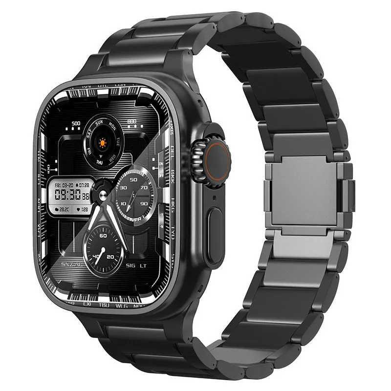 Titanium alloy magnetic snap watch strap for Apple Watch in silver colour on a wrist