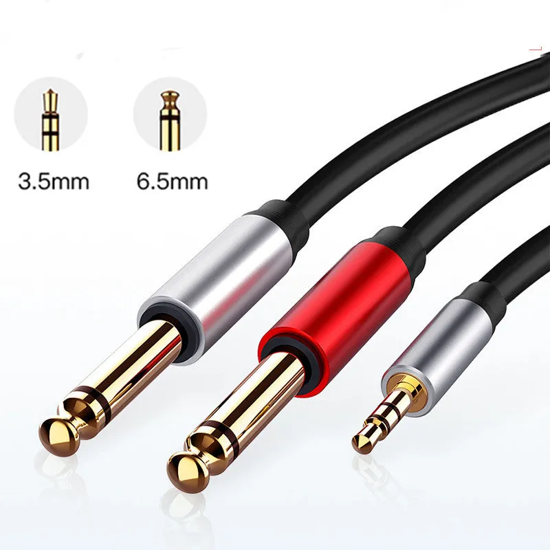 3.5mm to 6.35mm male-to-male stereo audio cable with gold-plated connectors