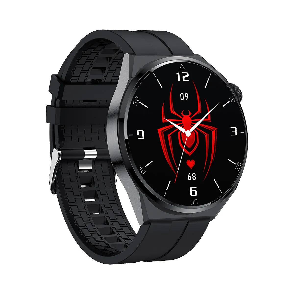 Smart watch in black with TFT screen displaying heart rate monitoring on a wrist